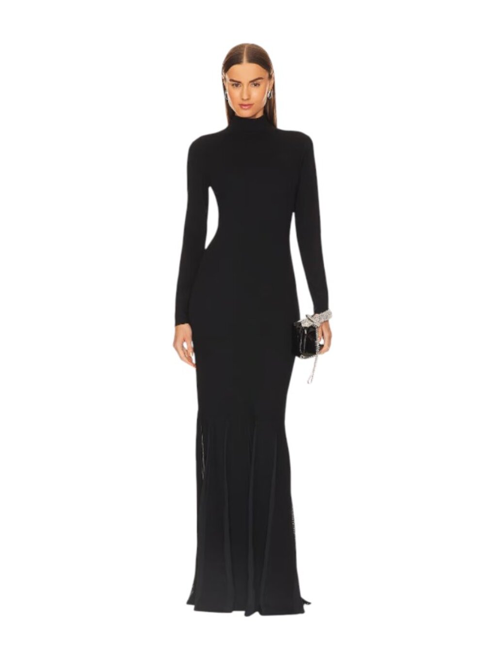 Victor Glemaud Long Sleeve Mock Neck Gown Maxi Dress Womens XS Black Evening